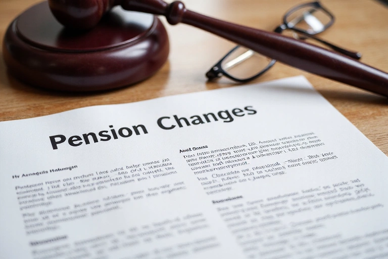 Legal documents and gavel representing pension law changes