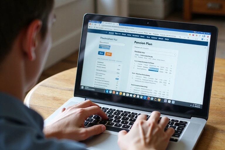 Person reviewing pension plan options on computer
