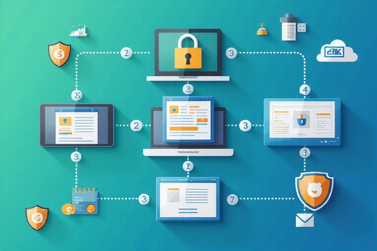 Data security illustration showing encrypted data transmission